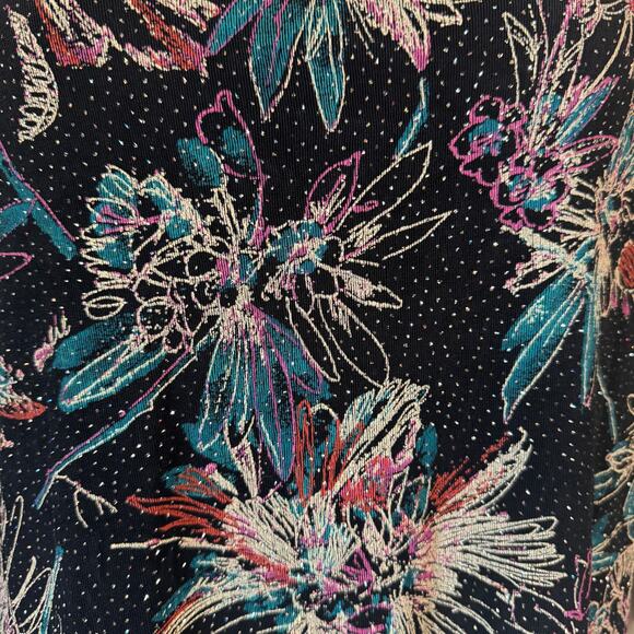 All Hours Sz L Lurex Glitter Floral Print Crinkle Texture Ruffle Trim Top Blouse - Picture 5 of 10